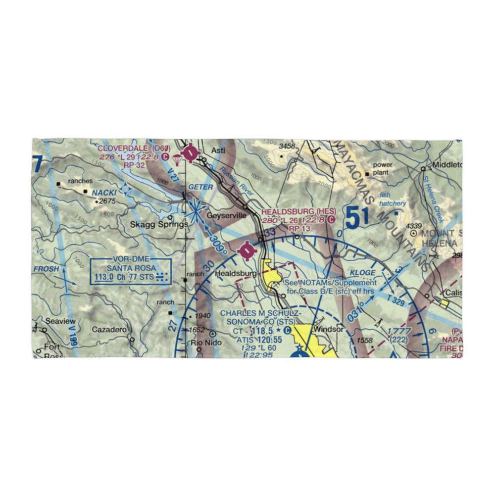 Healdsburg Municipal Airport (HES) VFR Sectional Towel 
