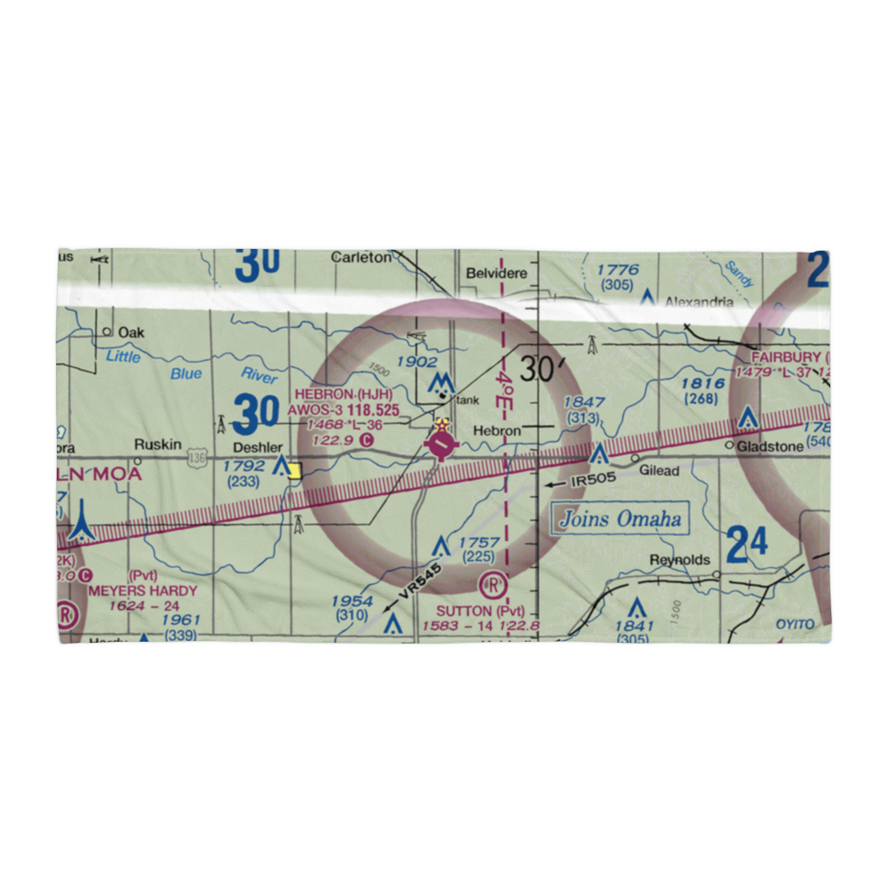 Hebron Municipal Airport (HJH) VFR Sectional Towel 