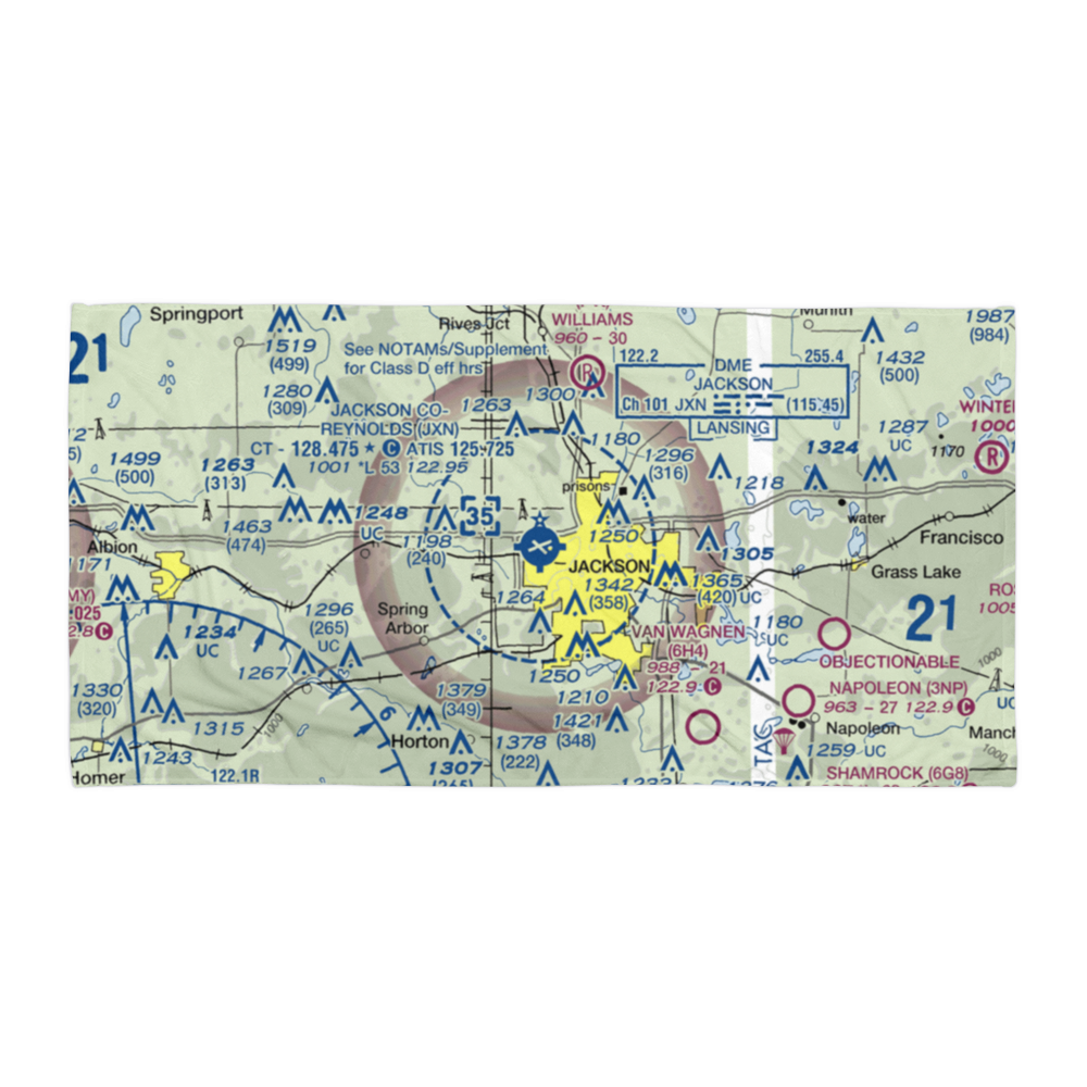 Jackson County Reynolds Field (JXN) VFR Sectional Towel 