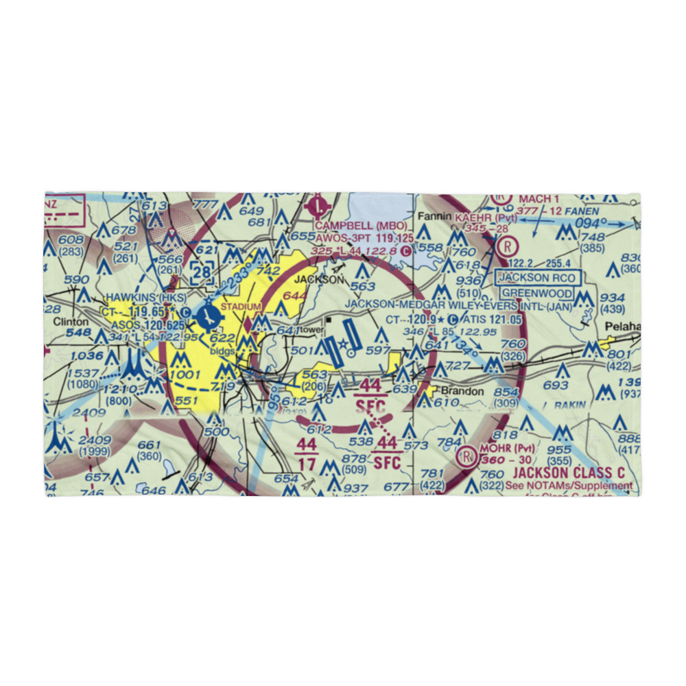 Jackson-Medgar Wiley Evers International Airport (JAN) VFR Sectional Towel 