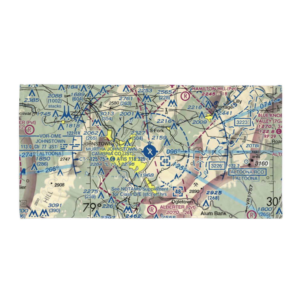 John Murtha Johnstown Cambria County Airport (JST) VFR Sectional Towel 