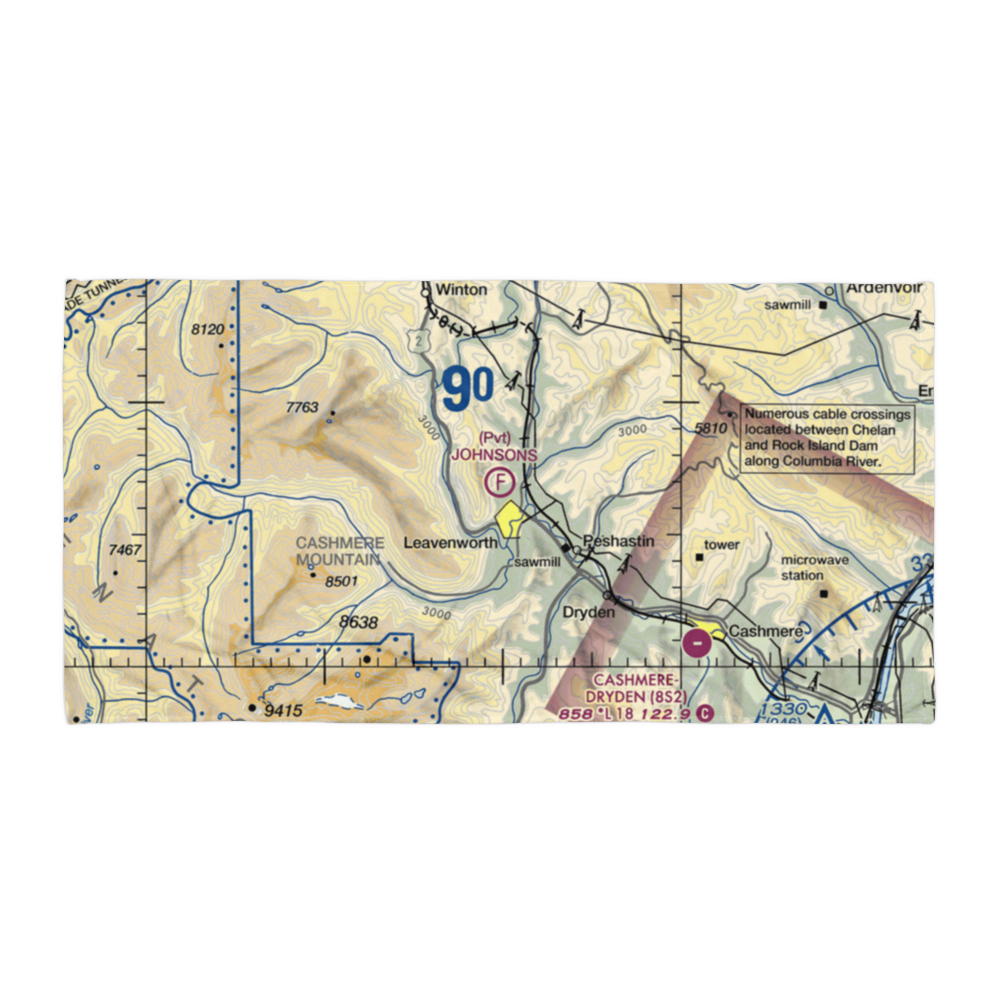 Johnson's Landing Ultralightport (3WA1) VFR Sectional Towel 