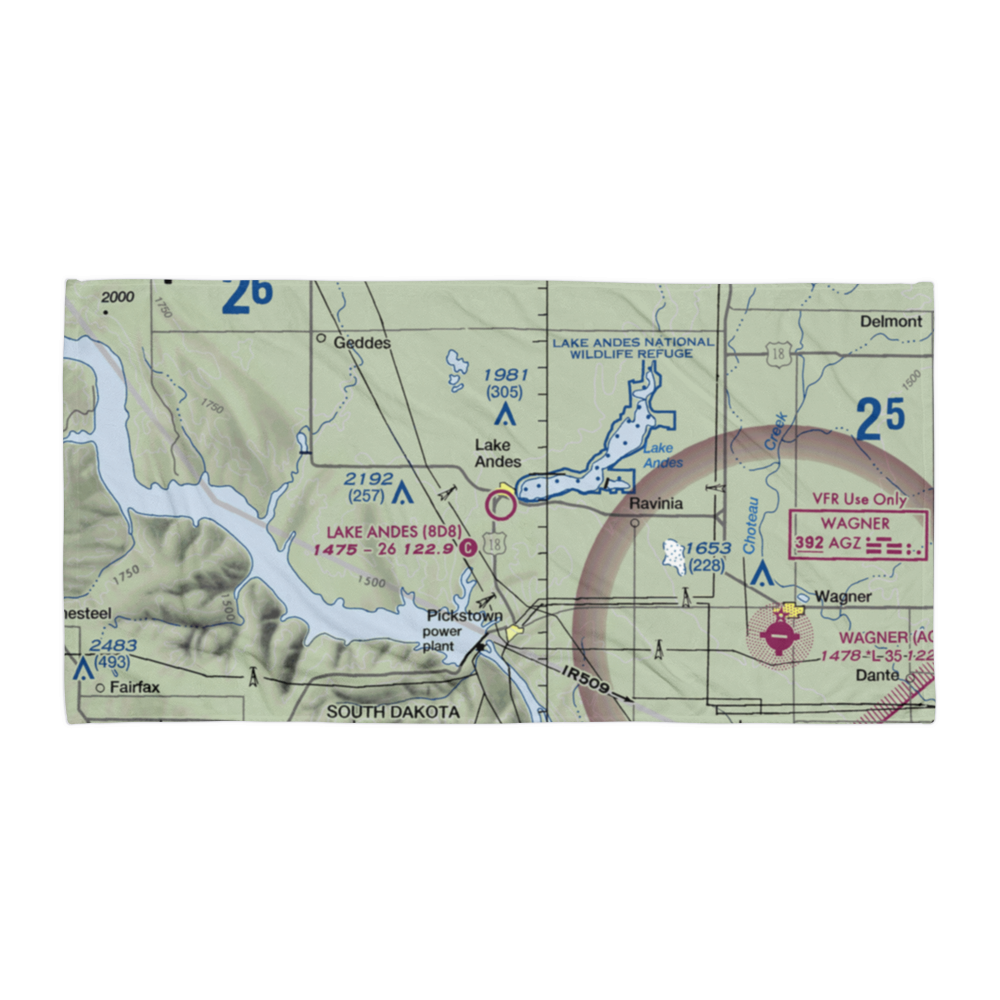 Lake Andes Municipal Airport (8D8) VFR Sectional Towel 