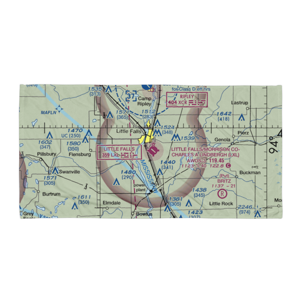 Little Falls-Morrison County-Lindbergh field (LXL) VFR Sectional Towel 