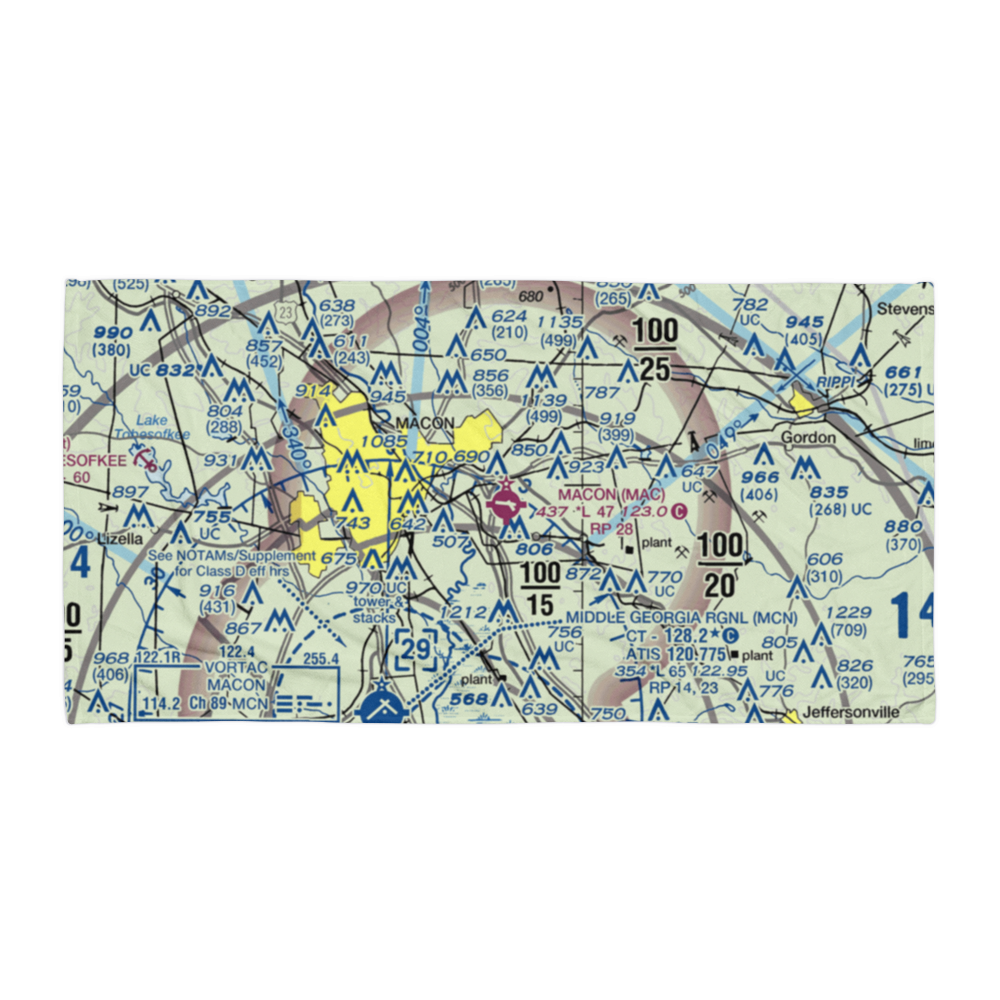 Macon Downtown Airport (MAC) VFR Sectional Towel 