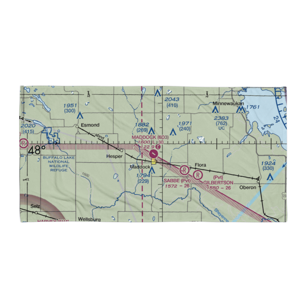 Maddock Municipal Airport (6D3) VFR Sectional Towel 