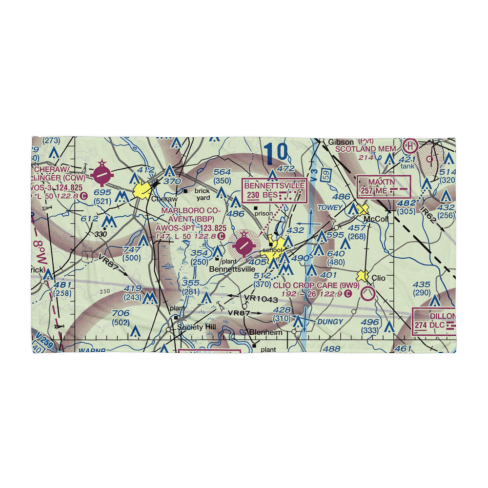 Marlboro County Jetport H.E. Avent Field (BBP) VFR Sectional Towel 