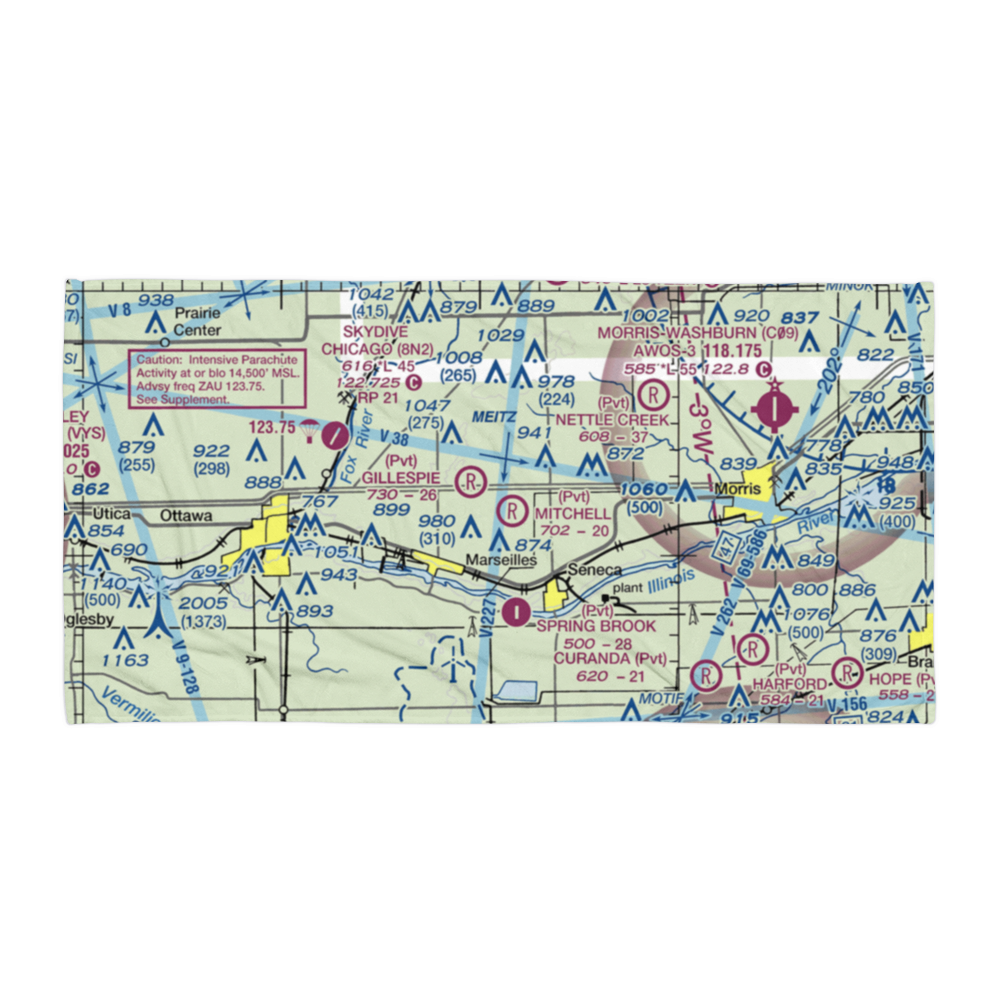 Mitchell RLA Restricted Landing Area (67IL) VFR Sectional Towel 