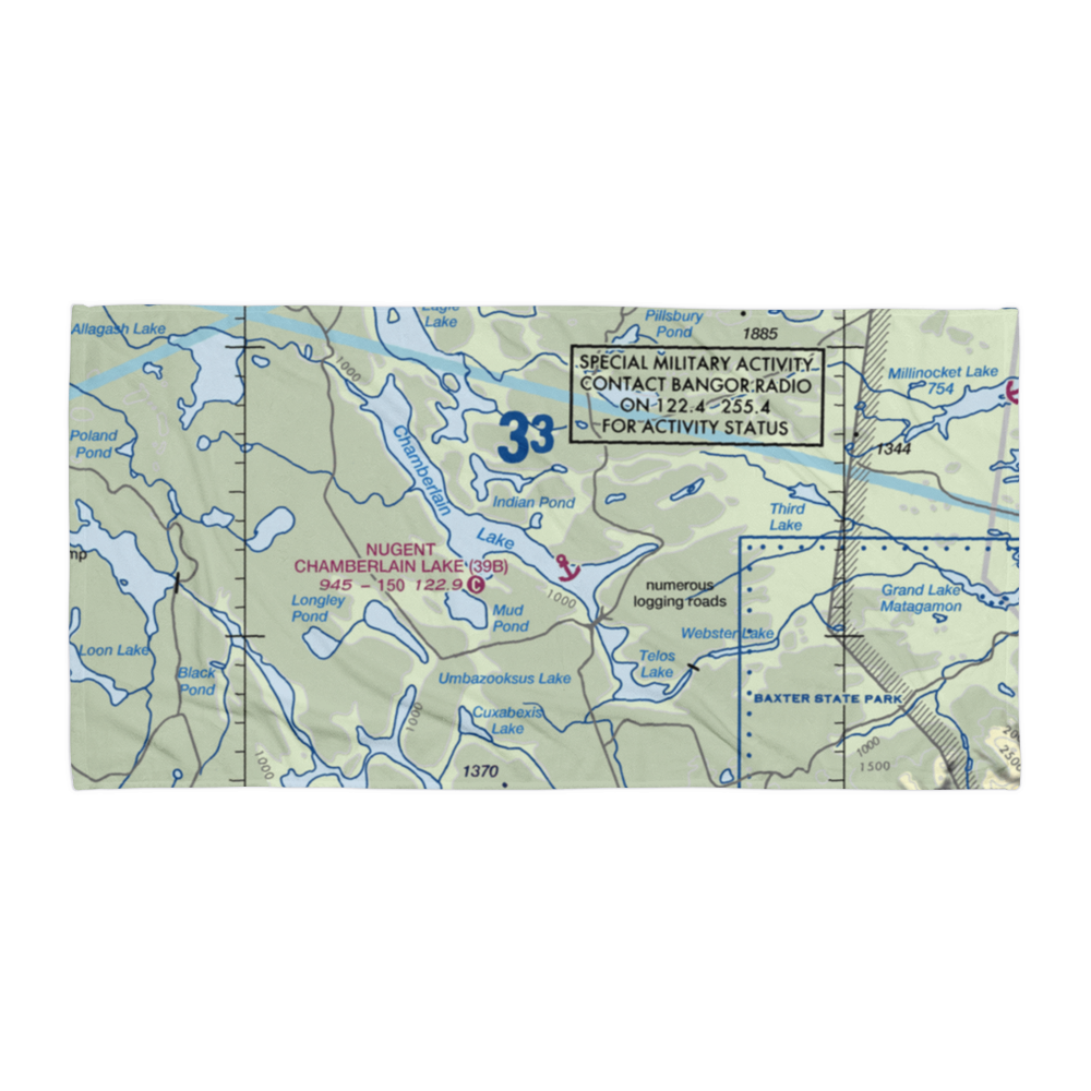 Nugent Chamberlain Lake Seaplane Base (39B) VFR Sectional Towel 