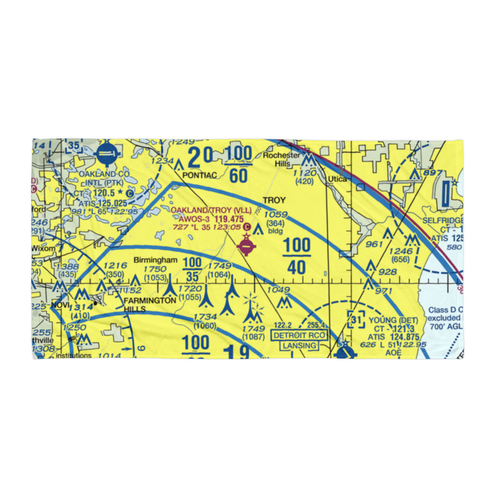 Oakland Troy Airport (VLL) VFR Sectional Towel 