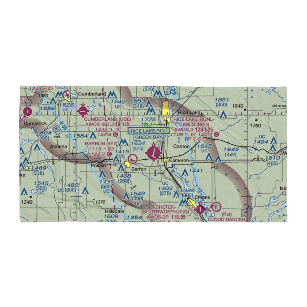 Rice Lake Regional Airport - Carl's Field (RPD) VFR Sectional Towel 