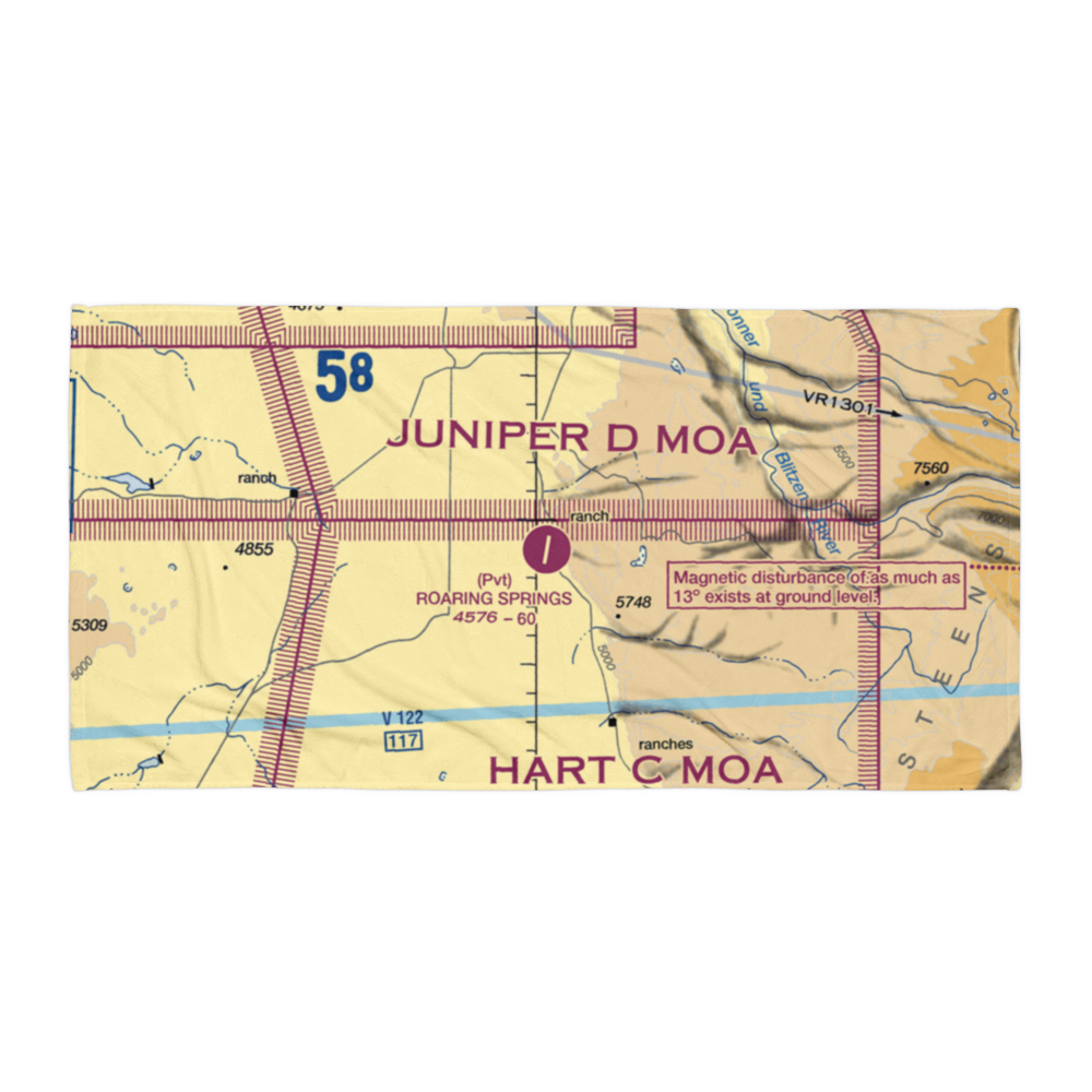 Roaring Springs Ranch Airport (OR10) VFR Sectional Towel 