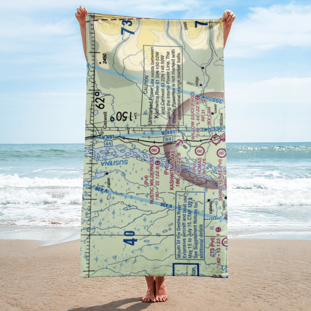 Rustic Wilderness Airport (02AK) VFR Sectional Towel 