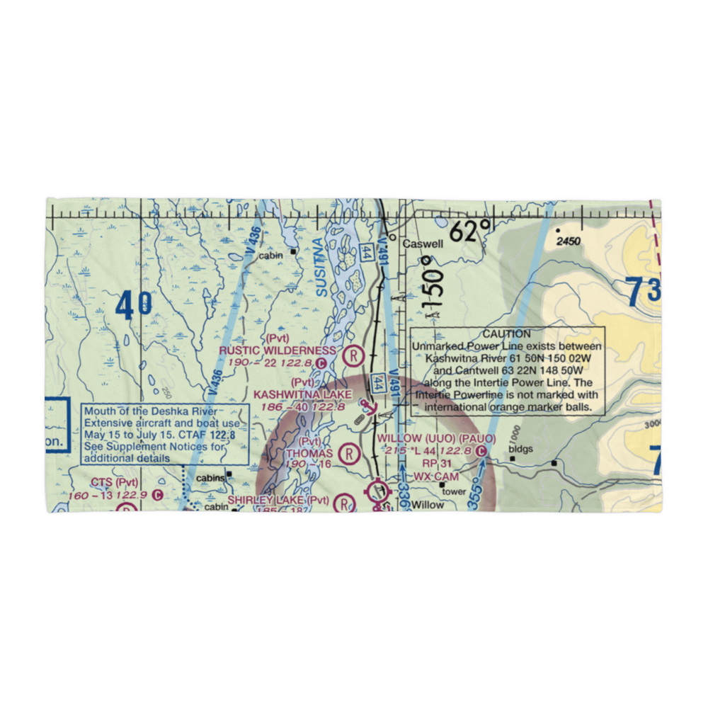 Rustic Wilderness Airport (02AK) VFR Sectional Towel 