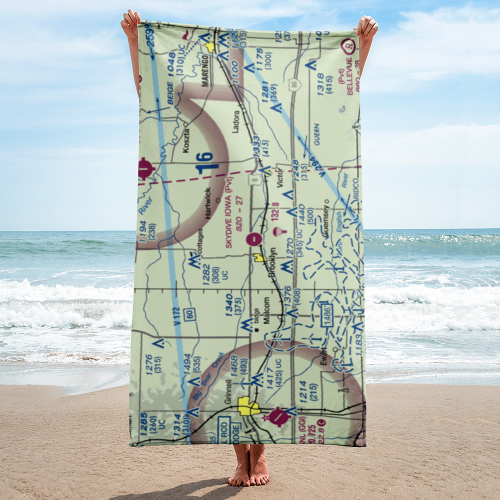 Skydive Iowa Airport (09IA) VFR Sectional Towel 