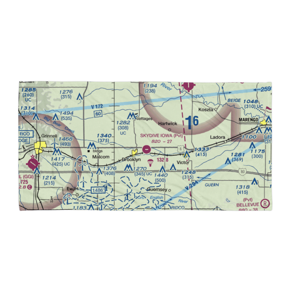 Skydive Iowa Airport (09IA) VFR Sectional Towel 