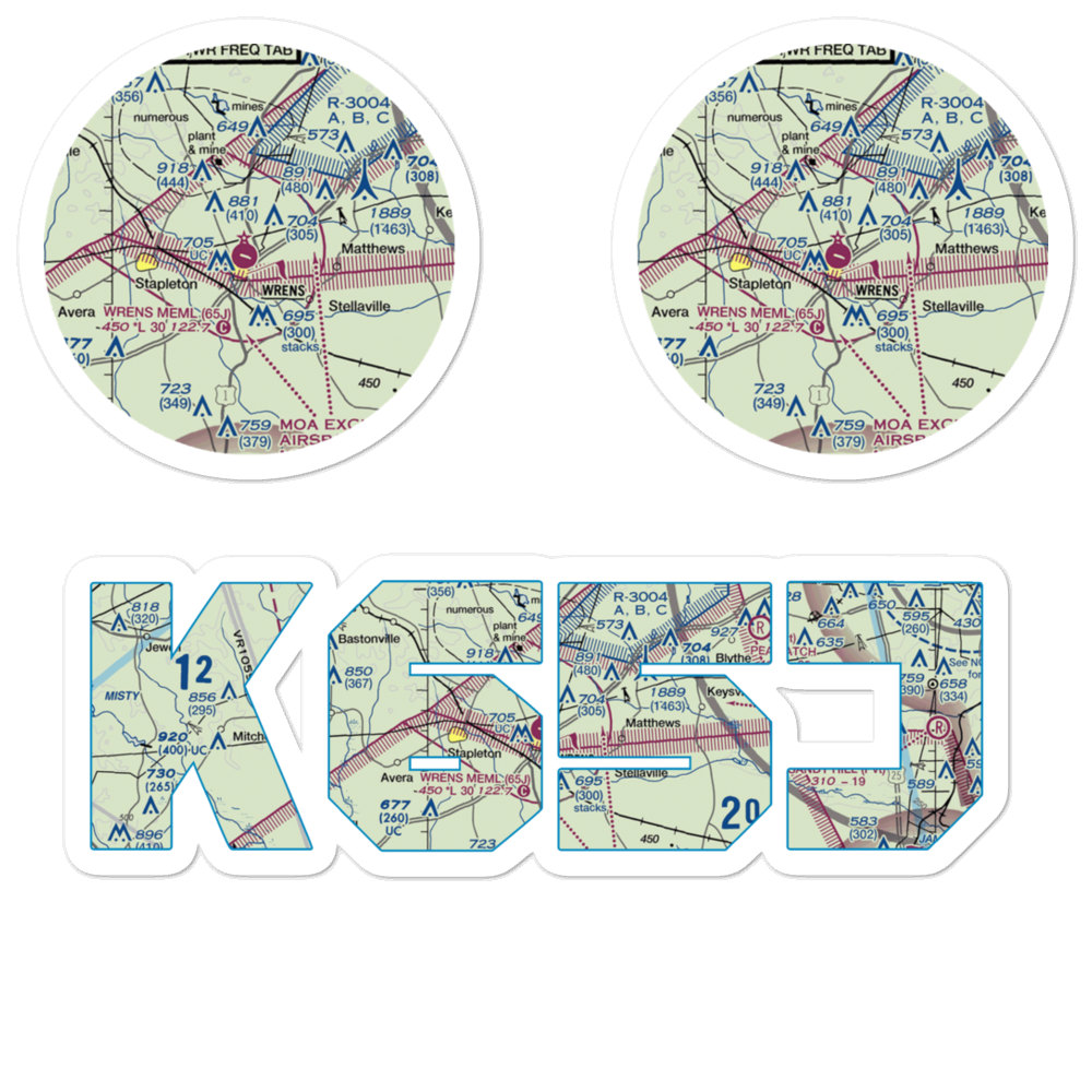 Wrens Memorial Airport (65J) VFR Sectional Sticker Pack 