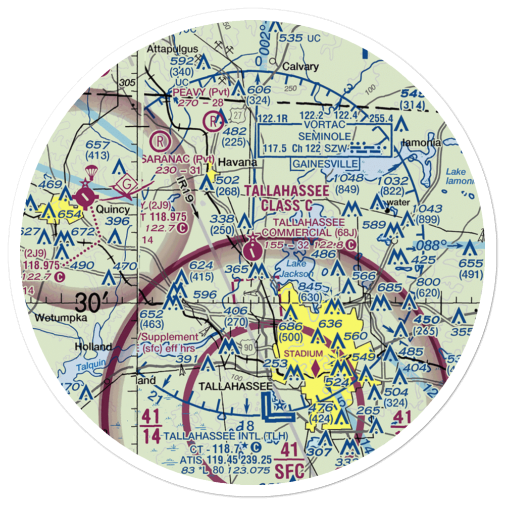 Tallahassee Commercial Airport (68J) VFR Sectional Sticker (30 mile) 