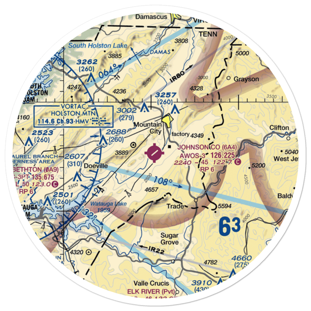 Johnson County Airport (6A4) VFR Sectional Sticker (30 mile) 