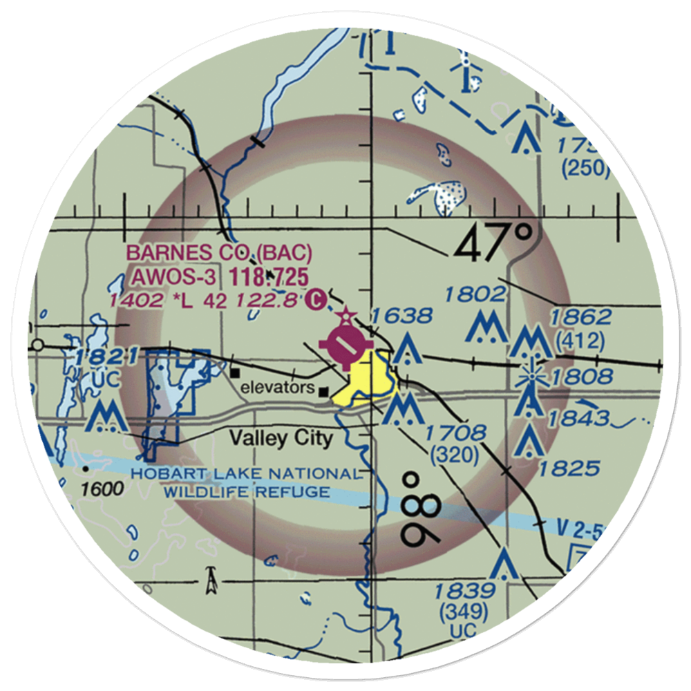 Barnes County Municipal Airport (BAC) VFR Sectional Sticker (20 mile) 