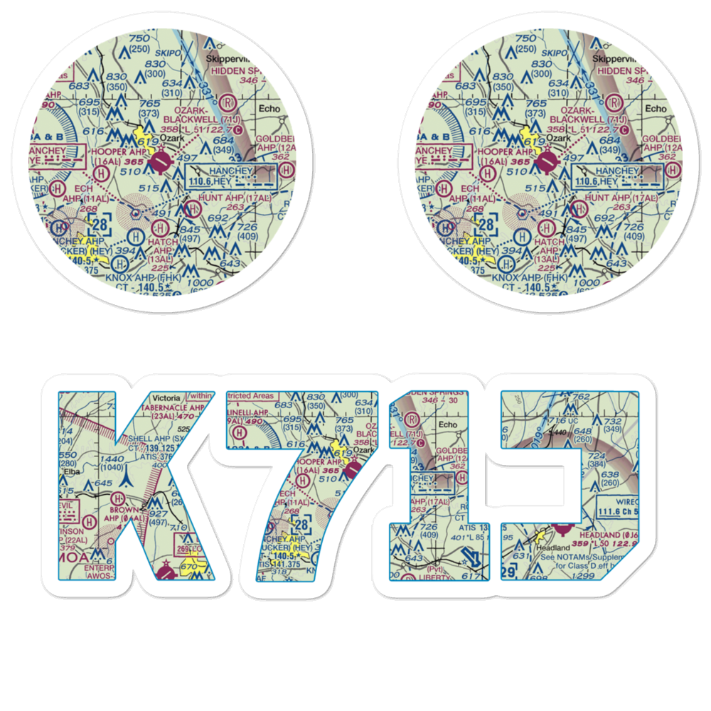 Ozark-Blackwell Field (71J) VFR Sectional Sticker Pack 