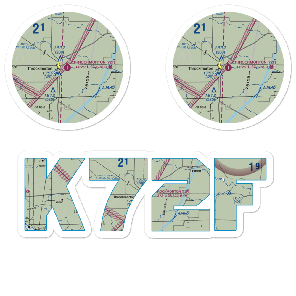 Throckmorton Municipal Airport (72F) VFR Sectional Sticker Pack 