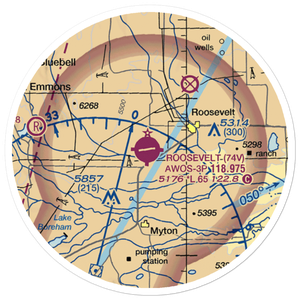 Roosevelt Municipal Airport (74V) VFR Sectional Sticker (20 mile)