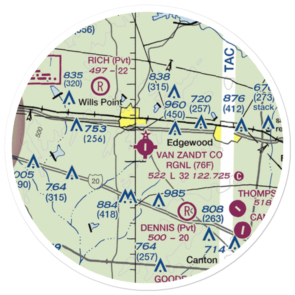 Van Zandt County Regional Airport (76F) VFR Sectional Sticker (20 mile) 