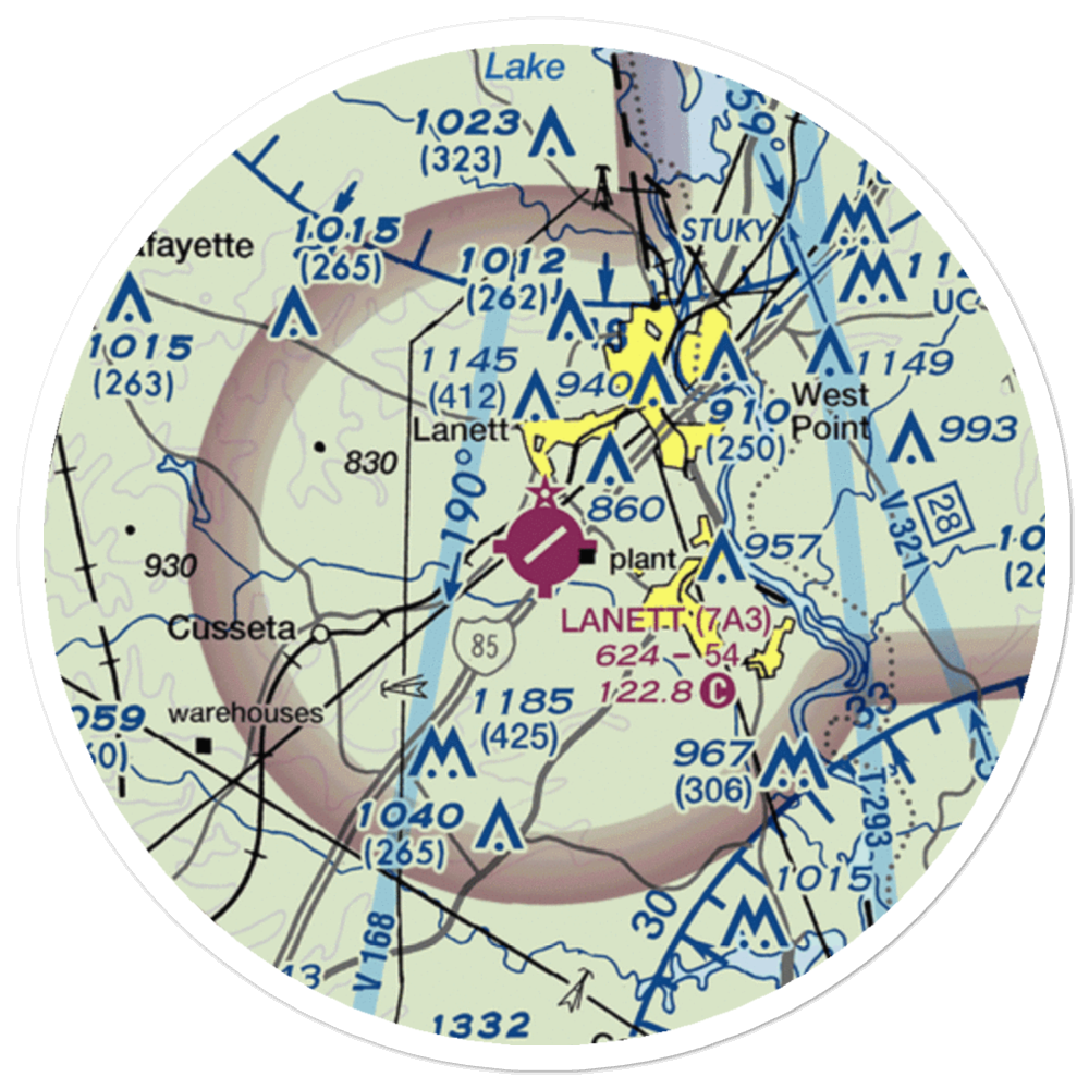 Lanett Municipal Airport (7A3) VFR Sectional Sticker (20 mile) 