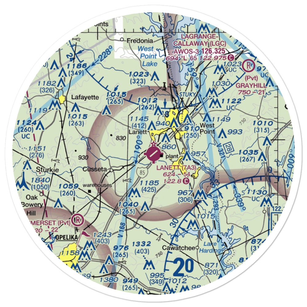 Lanett Municipal Airport (7A3) VFR Sectional Sticker (30 mile) 