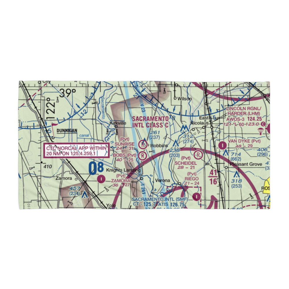 Sunrise Dusters Airport (CA18) VFR Sectional Towel 