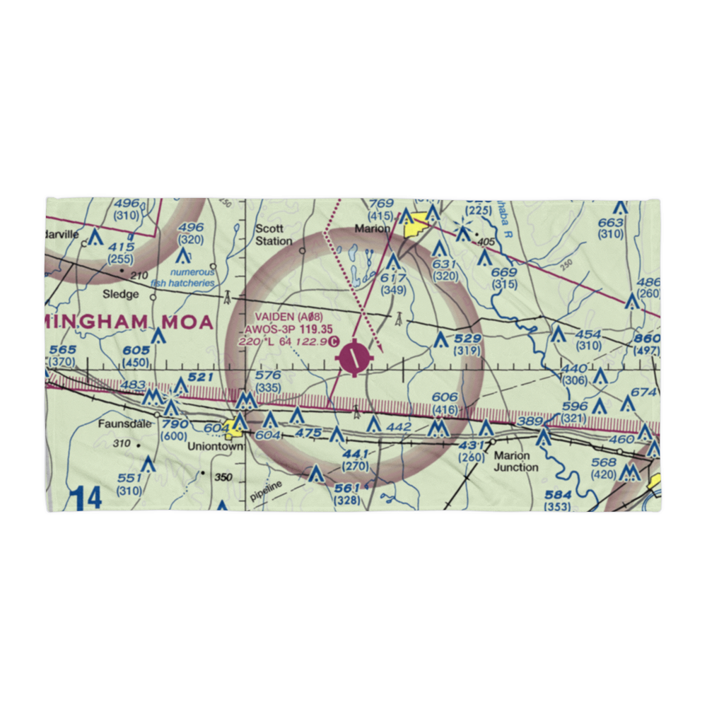 Vaiden Field (A08) VFR Sectional Towel 