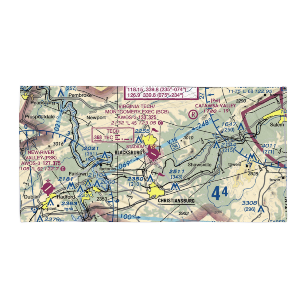 Virginia Tech Montgomery Executive Airport (BCB) VFR Sectional Towel 