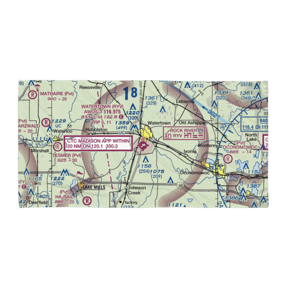 Watertown Municipal Airport (RYV) VFR Sectional Towel 