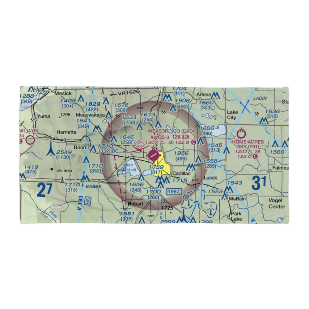 Wexford County Airport (CAD) VFR Sectional Towel 