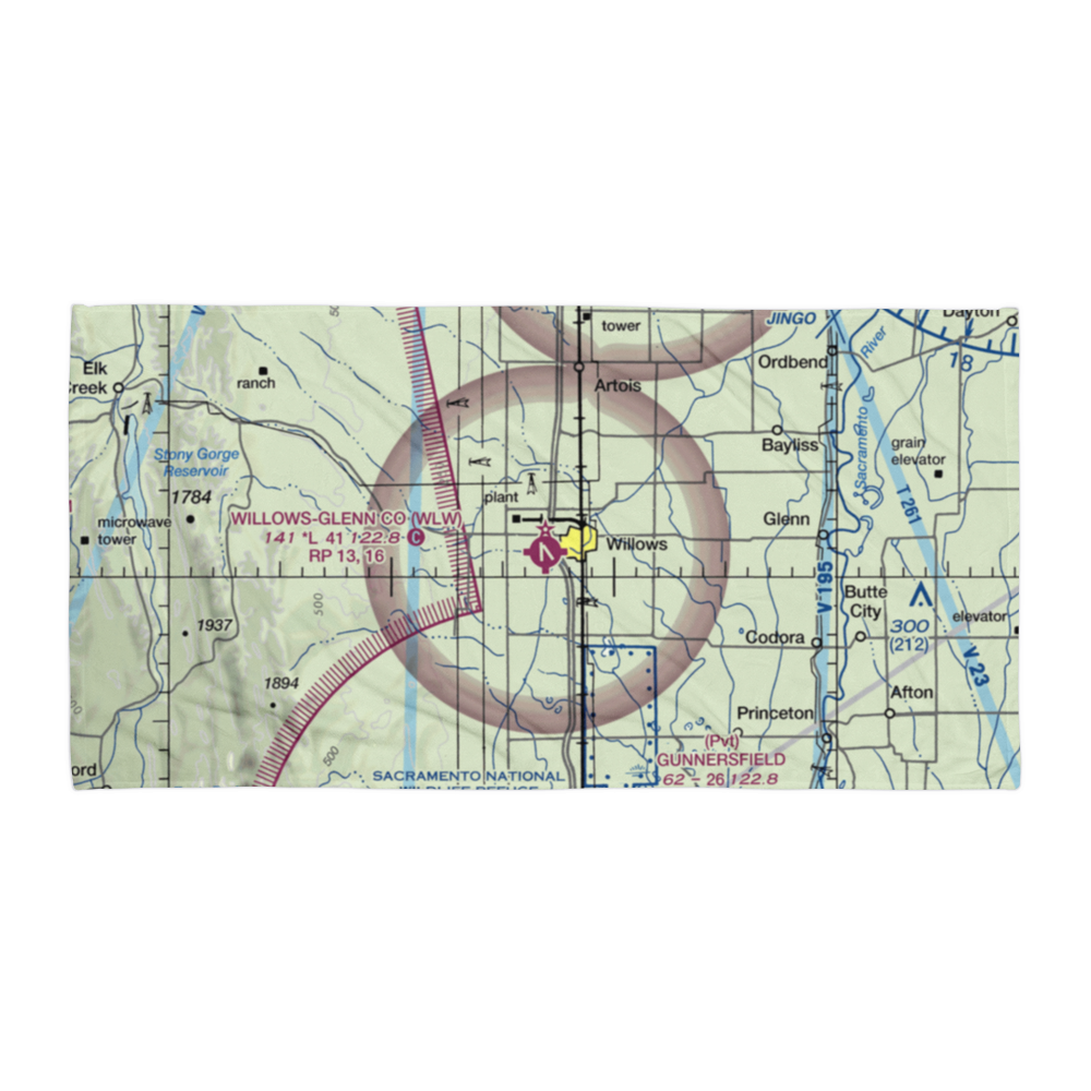 Willows Glenn County Airport (WLW) VFR Sectional Towel 