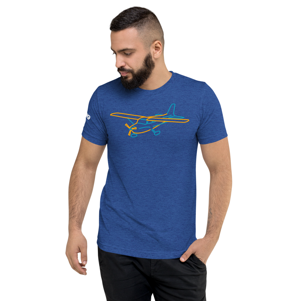 Cessna 172 Tri-blend T-Shirt (blue and orange aircraft outline) 