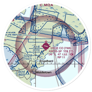 Hyde County Airport (7W6) VFR Sectional Sticker (20 mile)