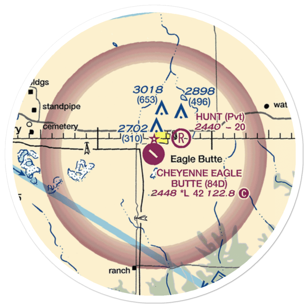 Cheyenne Eagle Butte Airport (84D) VFR Sectional Sticker (20 mile) 