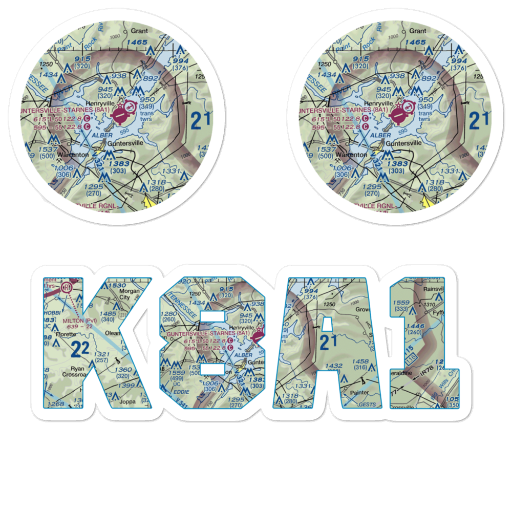 Guntersville Municipal Joe Starnes Field (8A1) VFR Sectional Sticker Pack 