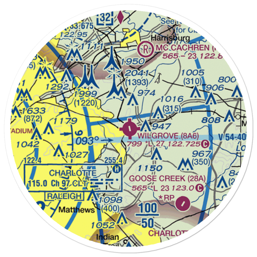 Wilgrove Air Park (8A6) VFR Sectional Sticker (20 mile) 