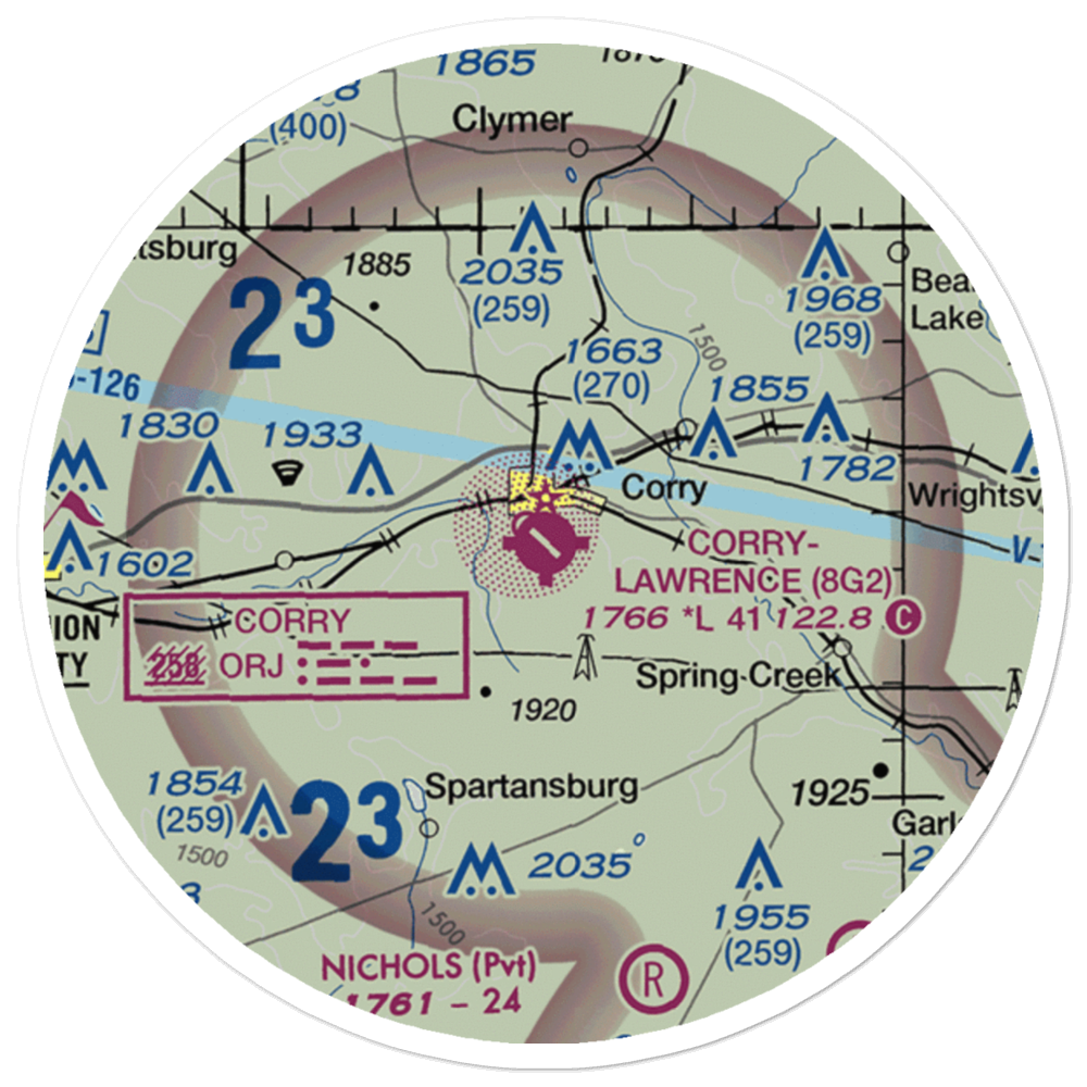 Corry Lawrence Airport (8G2) VFR Sectional Sticker (20 mile) 