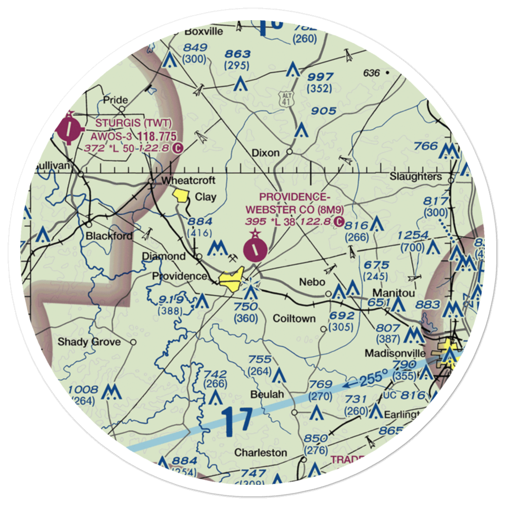Providence Webster County Airport (8M9) VFR Sectional Sticker (30 mile) 