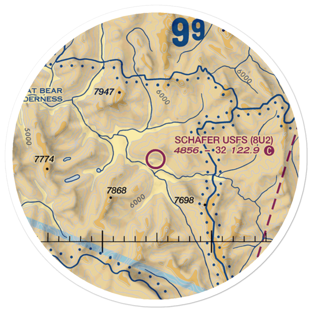 Schafer Usfs Airport (8U2) VFR Sectional Sticker (20 mile) 