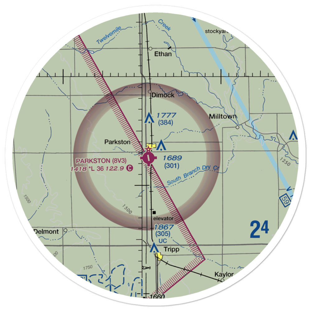 Parkston Municipal Airport (8V3) VFR Sectional Sticker (30 mile) 