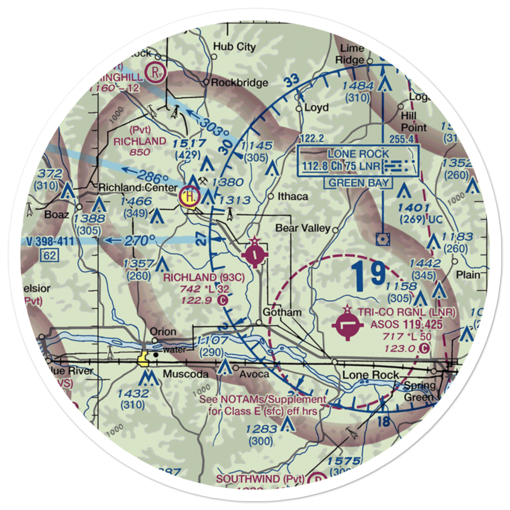 Richland Airport (93C) VFR Sectional Sticker (30 mile) 