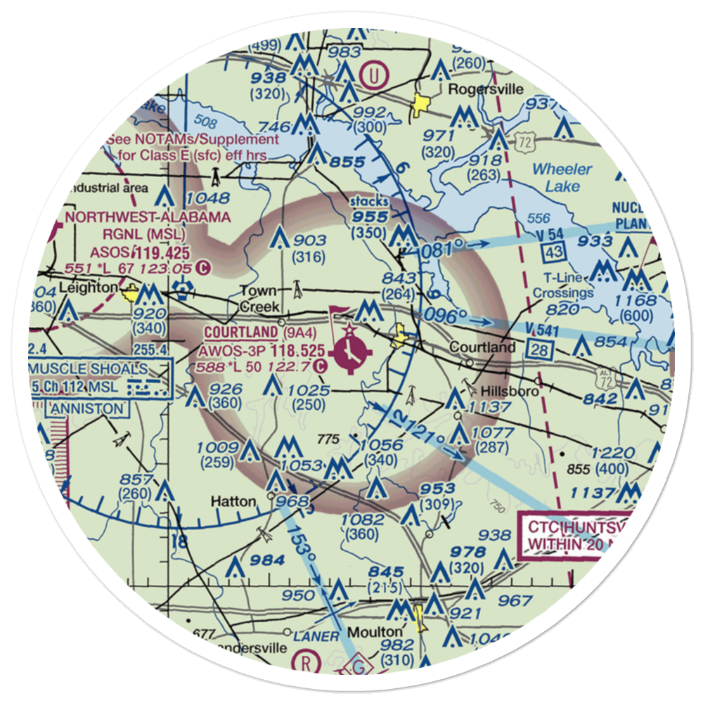 Lawrence County Airport (9A4) VFR Sectional Sticker (30 mile) 