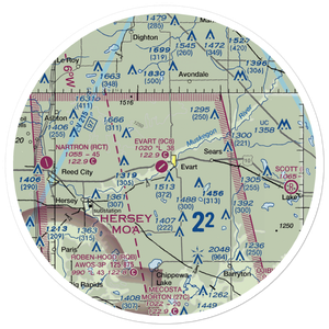 Evart Municipal Airport (9C8) VFR Sectional Sticker (30 mile)