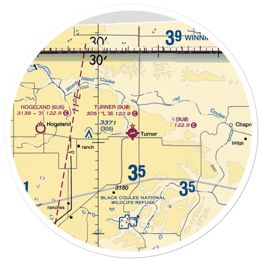 Turner Airport (9U0) VFR Sectional Sticker (30 mile) 