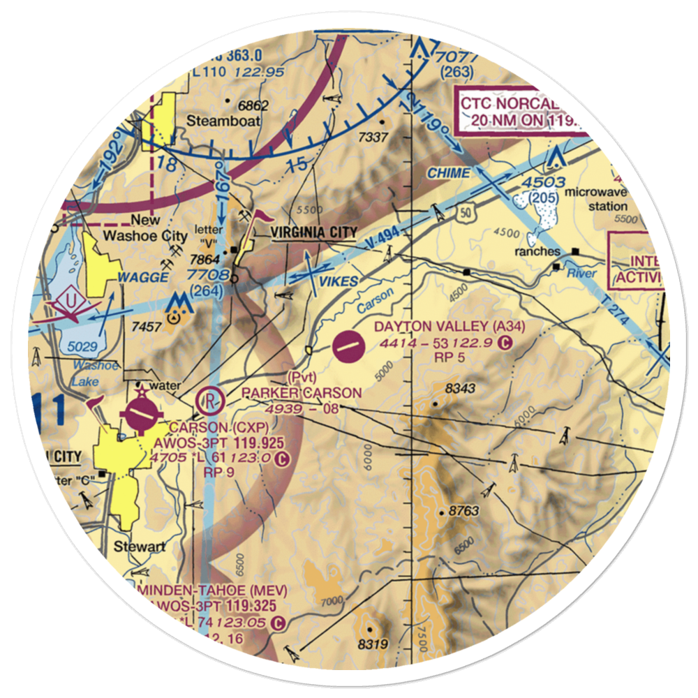 Dayton Valley Airpark (A34) VFR Sectional Sticker (30 mile) 